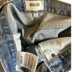 Agolde Distressed Washed Sky Blue 90s Mid Rise Loose Fit Denim Jeans Size 23