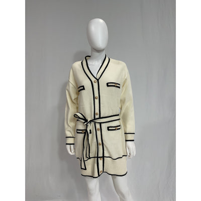 Line & Dot 'Jamie' White V Neck Long Sleeve Sweater Dress Size M