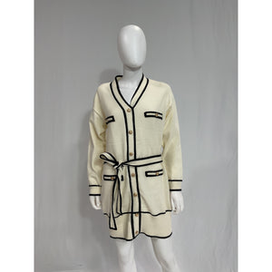 Line & Dot 'Jamie' White V Neck Long Sleeve Sweater Dress Size M