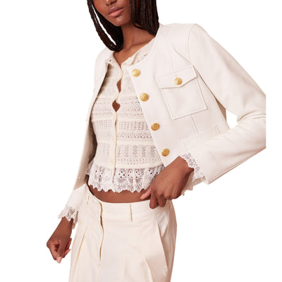Loveshackfancy Cropped Cream Xander Leather Jacket Size 4 NWT