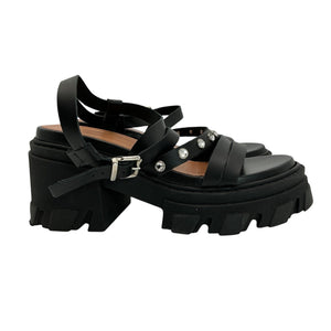 Ganni Embellished Black Strappy Platform Sandals Size 37 EU / 7 US