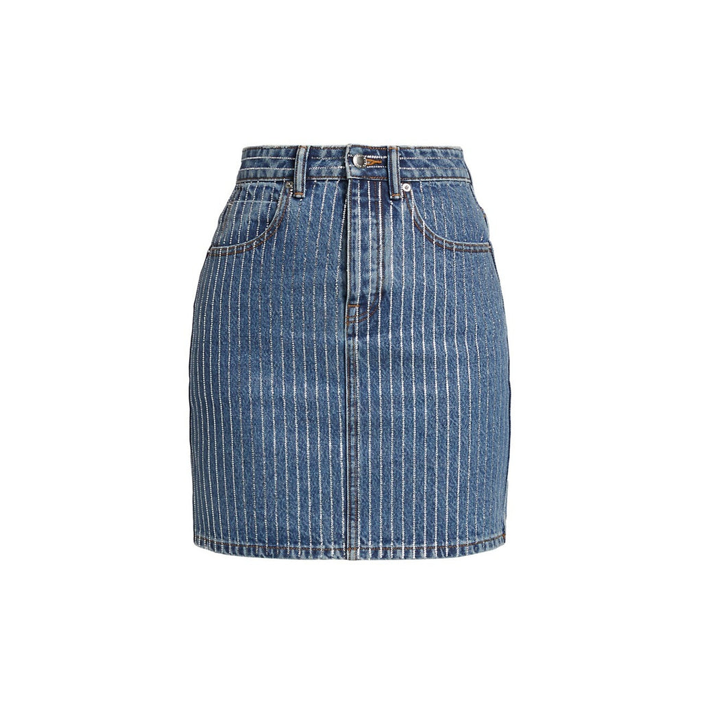Alexander Wang 'Pinstripe' Blue Crystal Embellished Denim Mini-Skirt Size 2