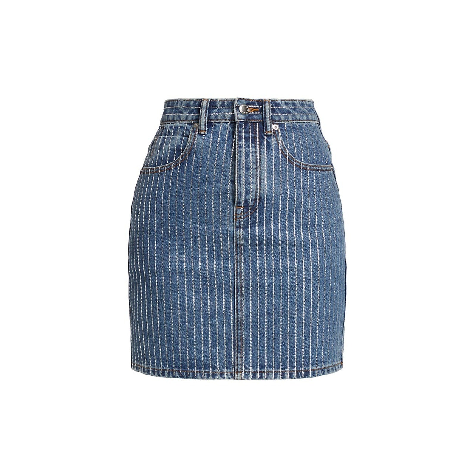 Alexander Wang 'Pinstripe' Blue Crystal Embellished Denim Mini-Skirt Size 2