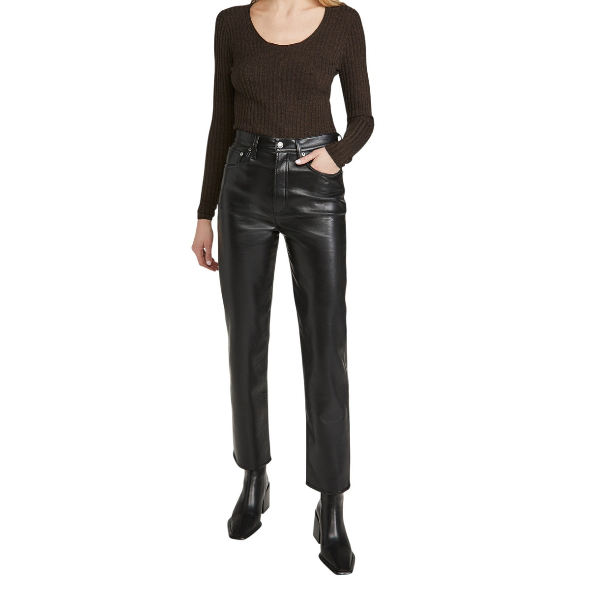 Agolde Fitted Black Recycled Leather 90s Pants Size 23