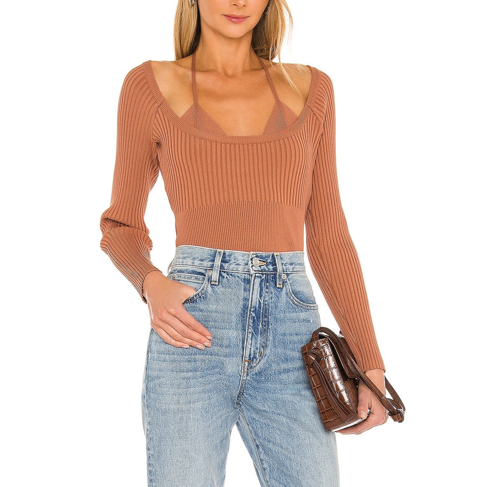 Simkhai 'Jayline' Brown Halterneck Compact Rib Size S