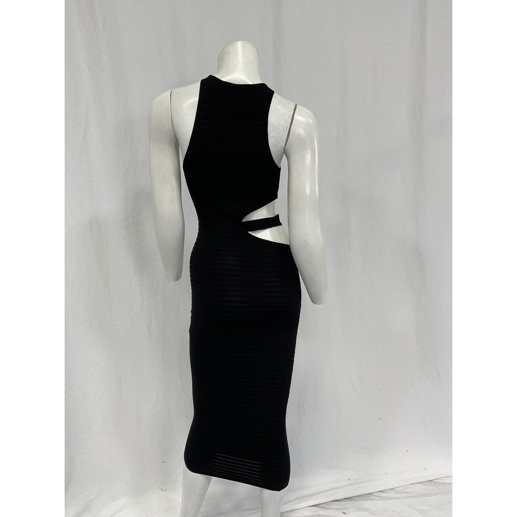 Michael Costello 'Athena' Black Rayon Midi Dress Size S