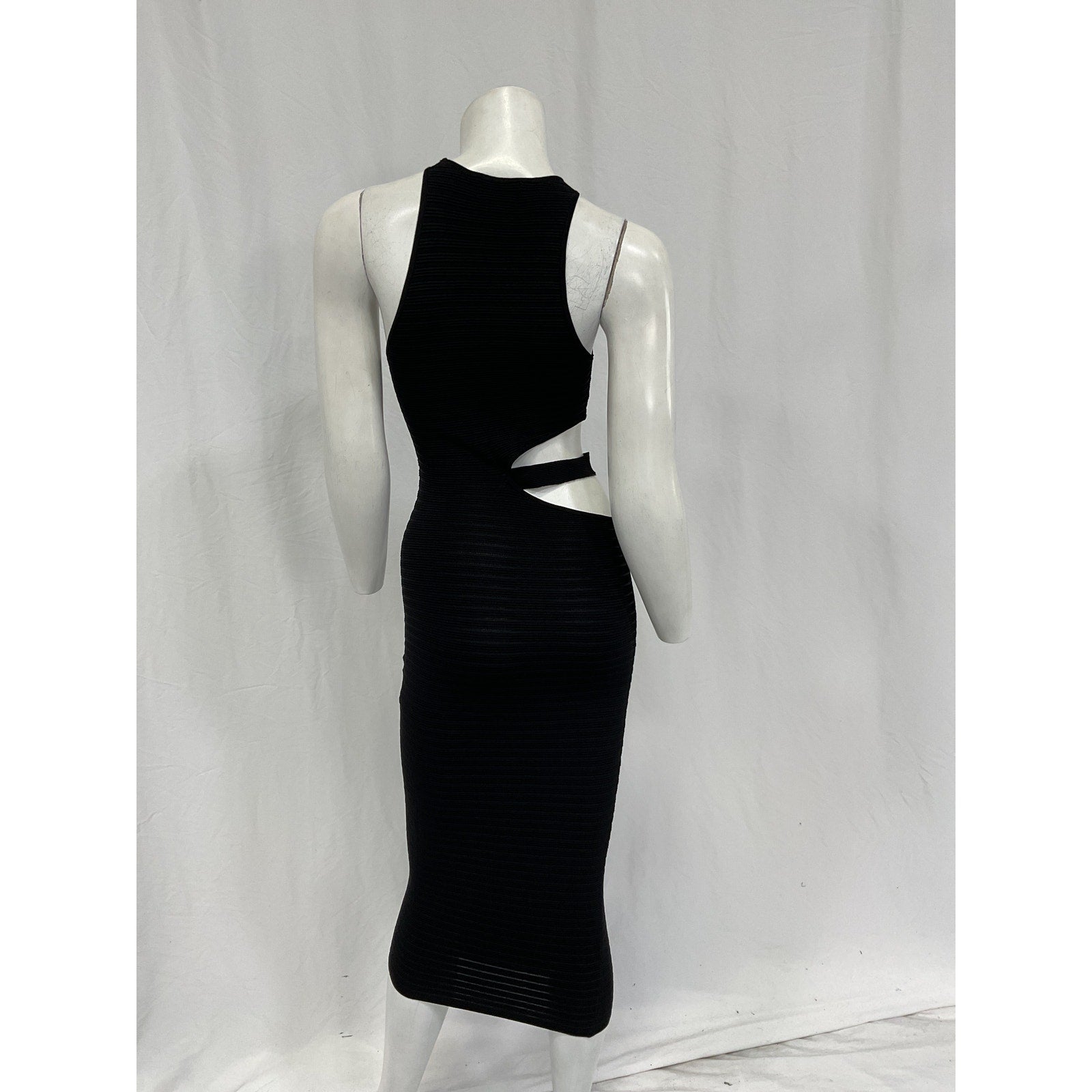 Michael Costello 'Athena' Black Rayon Midi Dress Size S
