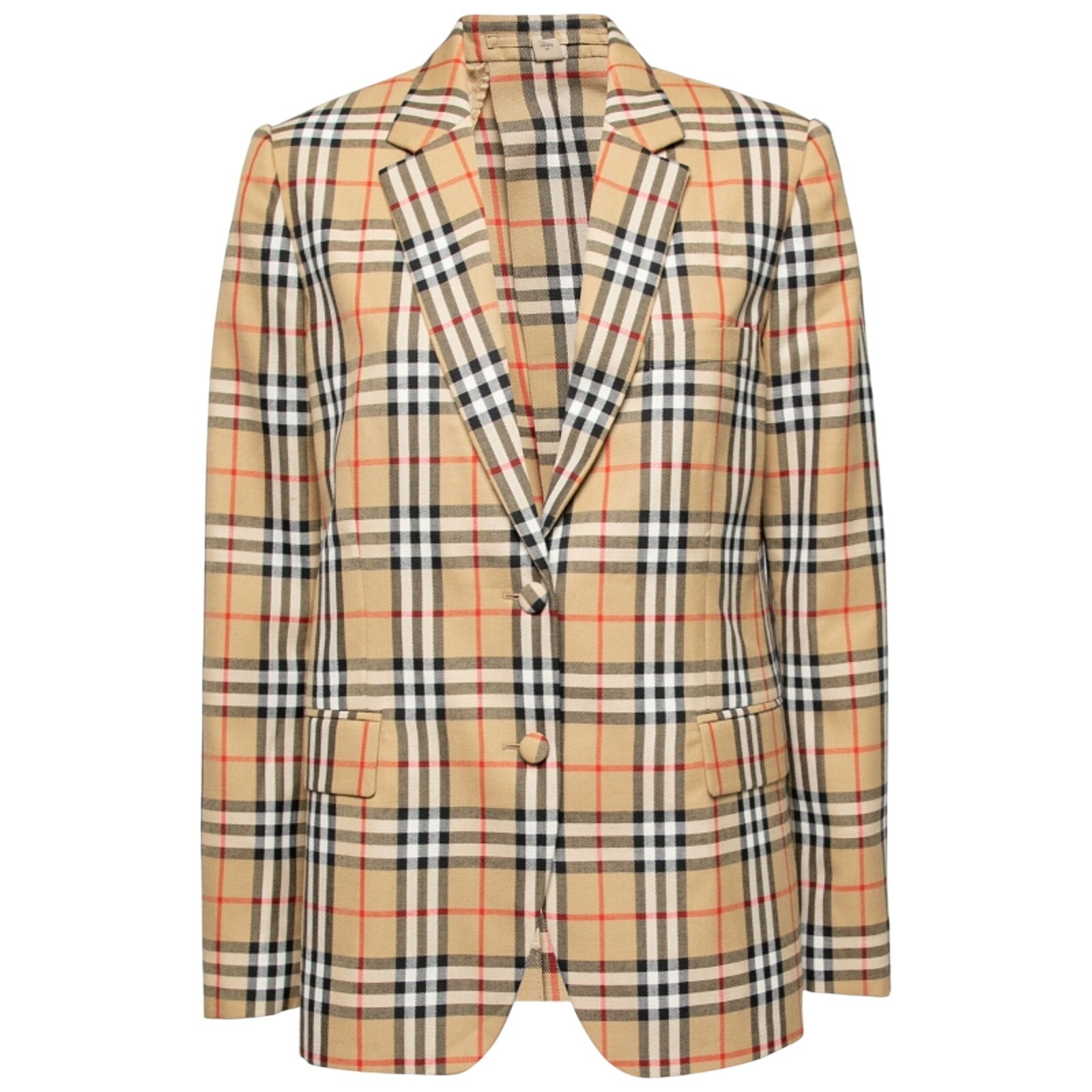 Burberry Vintage Check Beige Wool Single Breasted Tailored Blazer Size UK 12/US 10