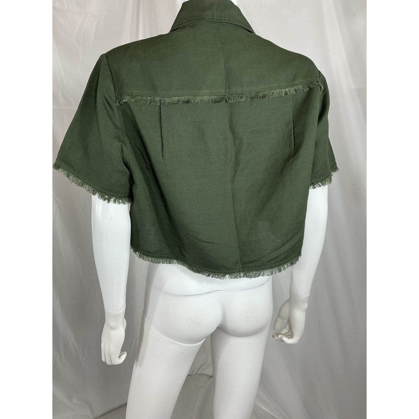 Simkhai 'Solange' Green Linen Cropped Shirt Size S