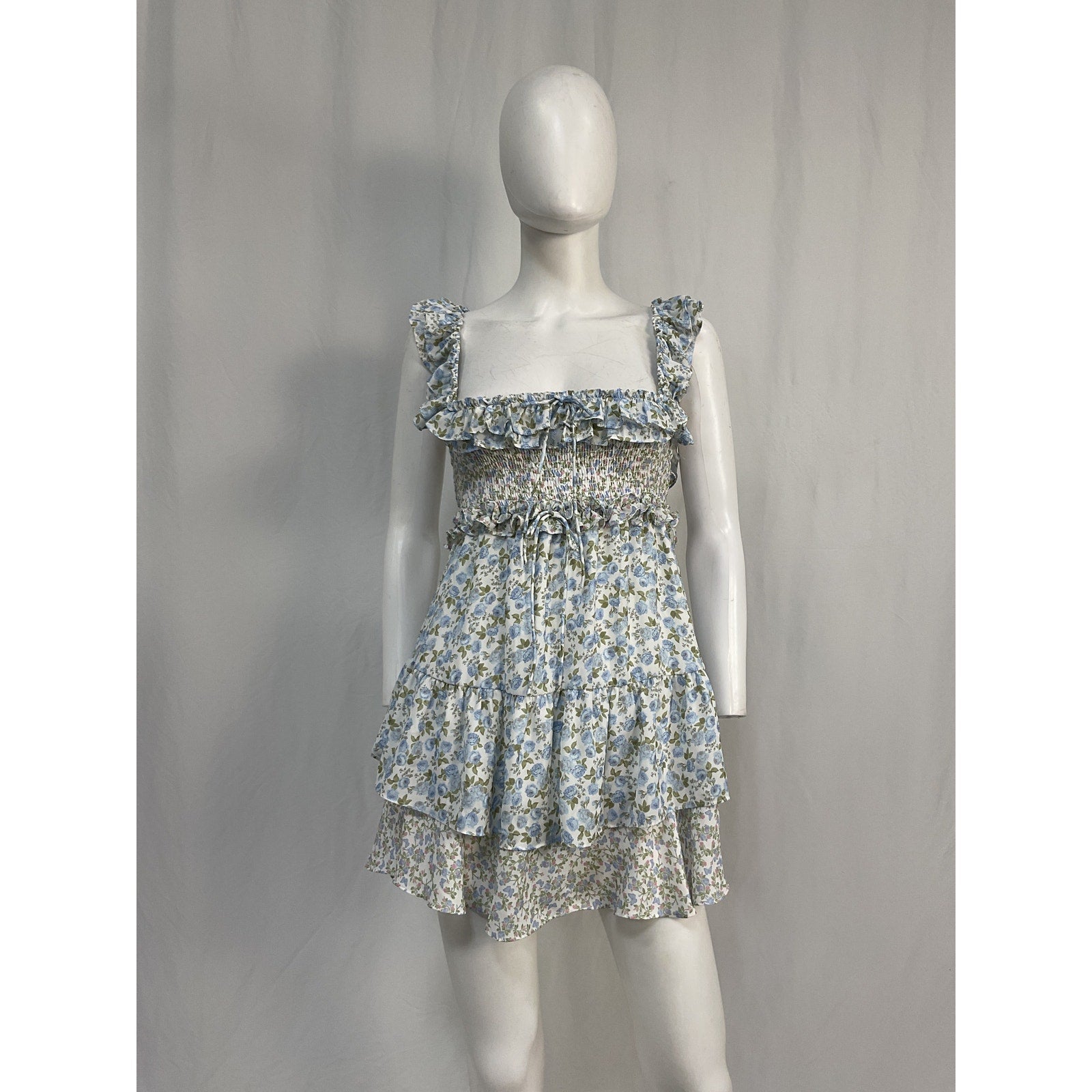 For Love & Lemons 'Riley' Blue Polyester Mini Dress Size XS