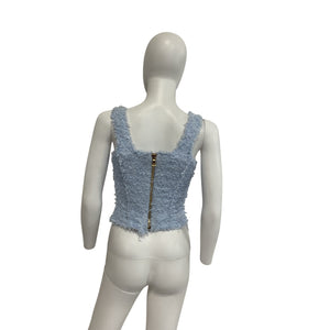 Balmain 'Bouclé' Blue Viscose Button-Embellished Bustier Crop Top Size 2 US / FR 34