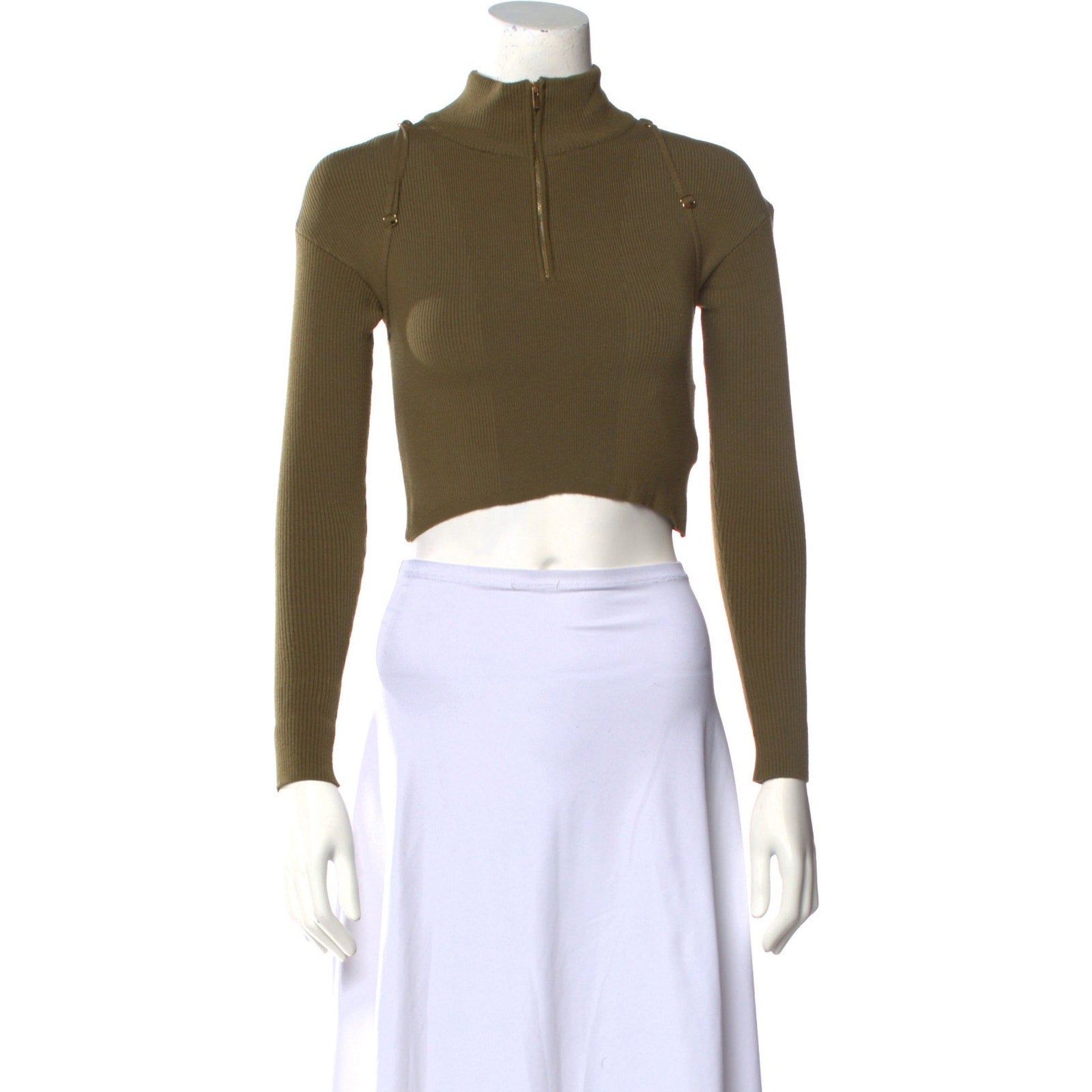 Jacquemus 'Mock' Green Viscose Neck Long Sleeve Crop Top Size 34