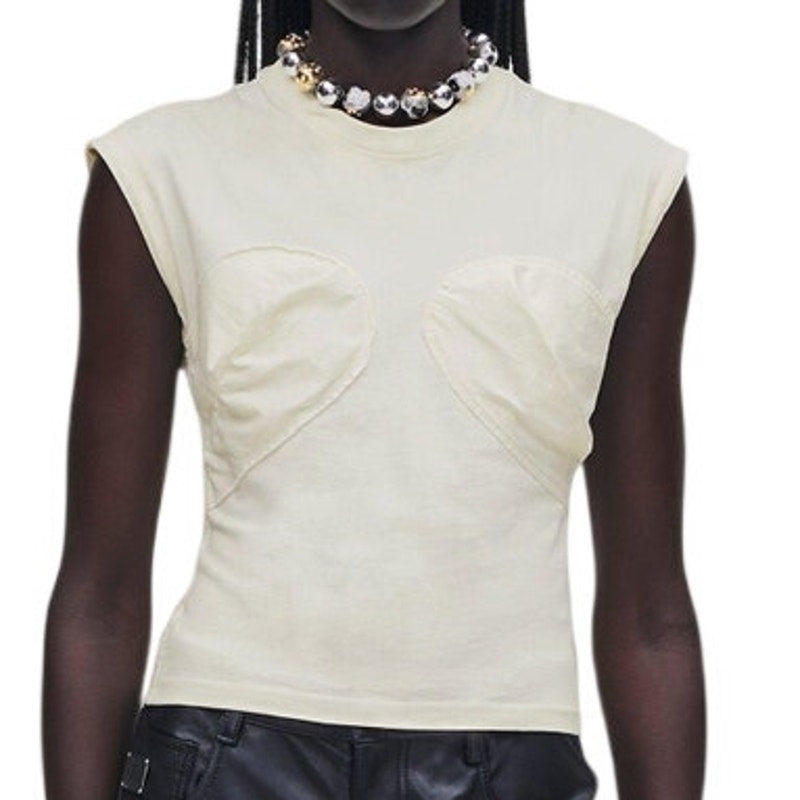 Marc Jacobs Structured Cream Seamed Up T-Shirt Size L