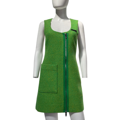 Ganni Chic Green Wool Zip Front Mini Dress Size 32 EU / US 0