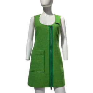 Ganni Chic Green Wool Zip Front Mini Dress Size 32 EU / US 0