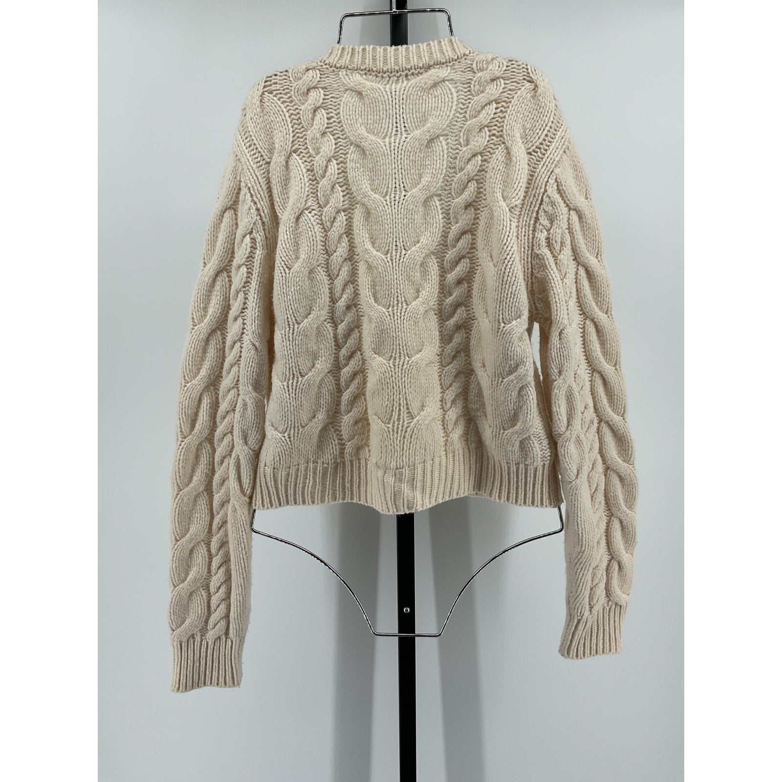 Frame Cable Crop White Merino Wool Sweater Size M