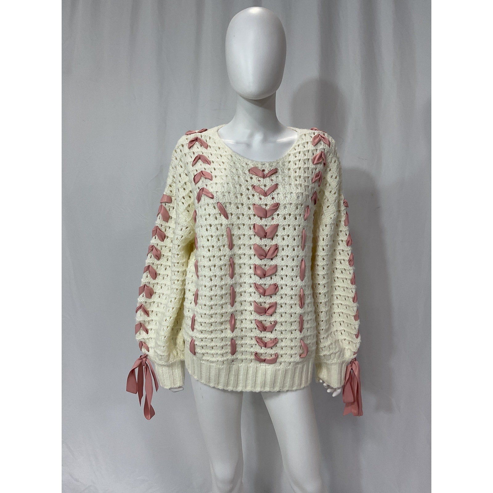 For Love & Lemons 'Laurel' White Satin Oversized Sweater Size M