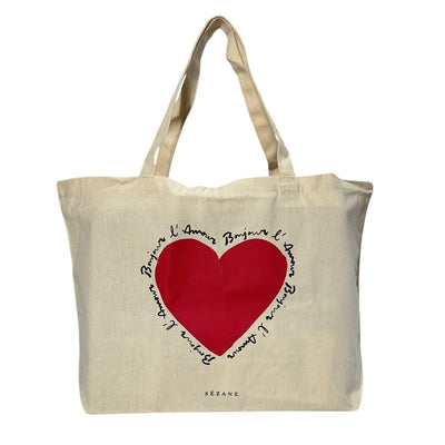Sézane Graphic Ecru Bonjour L'amour Tote Bag