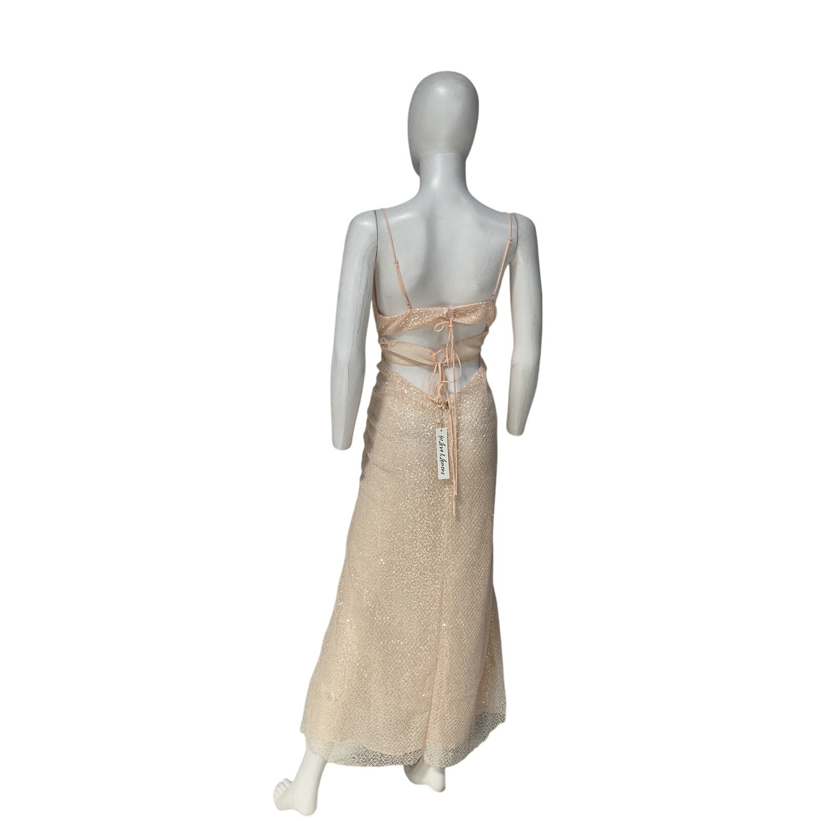 For Love & Lemons 'Kate' Beige Polyester Sequin Maxi Dress Size M - NWT