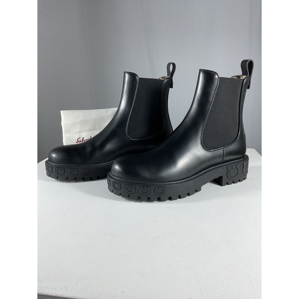 Ferragamo 'Varsi' Black Leather Chelsea Lug Bootie Size 6.5