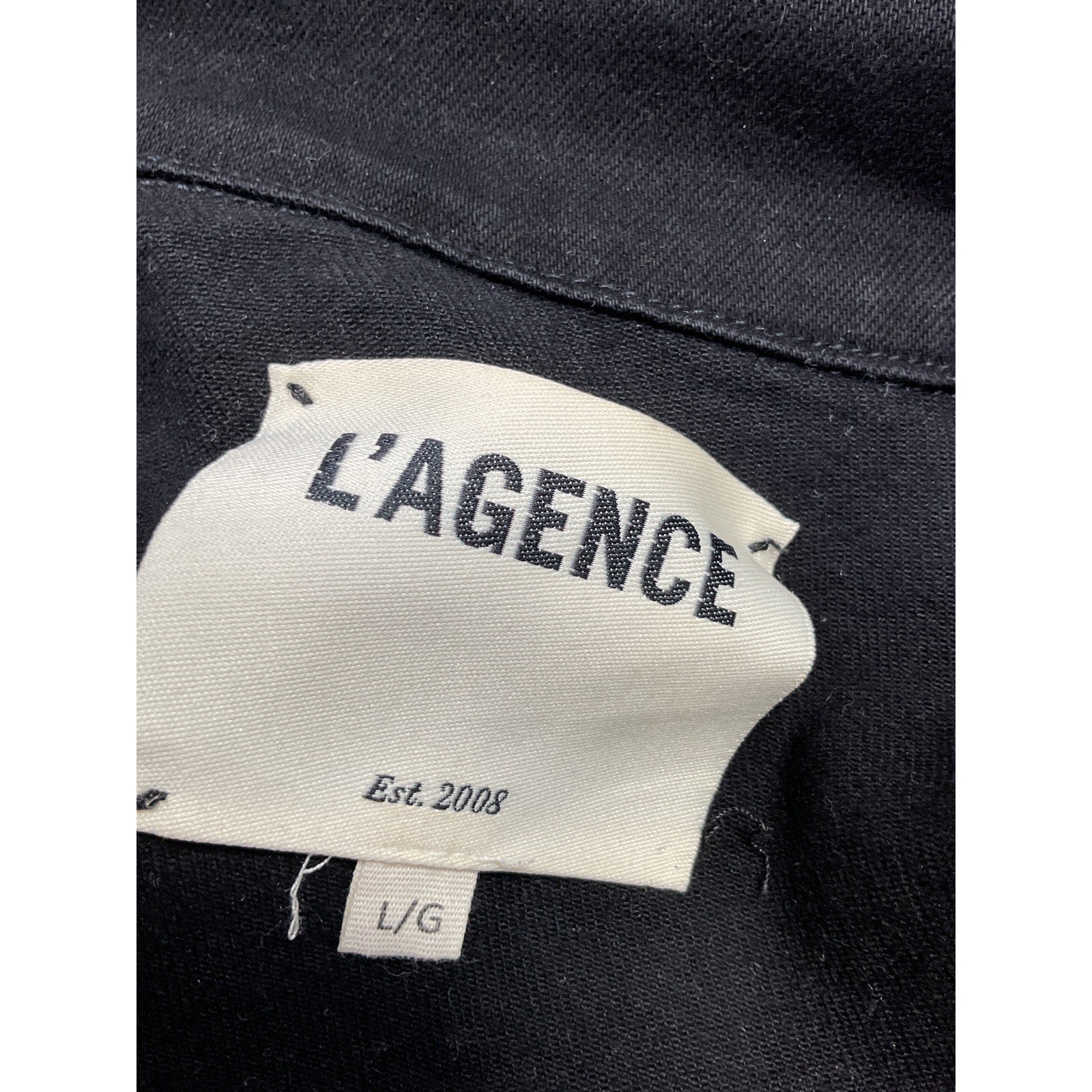 L'Agence 'Janelle' Black Cotton Slim-Fit Raw-Hem Denim Jacket Size L