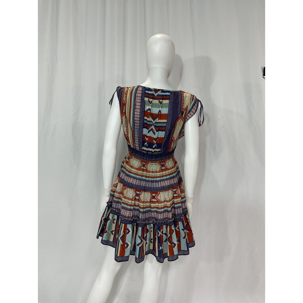 Veronica Beard 'Mayim' Blue Chevron Mini V Neck Dress Size XS