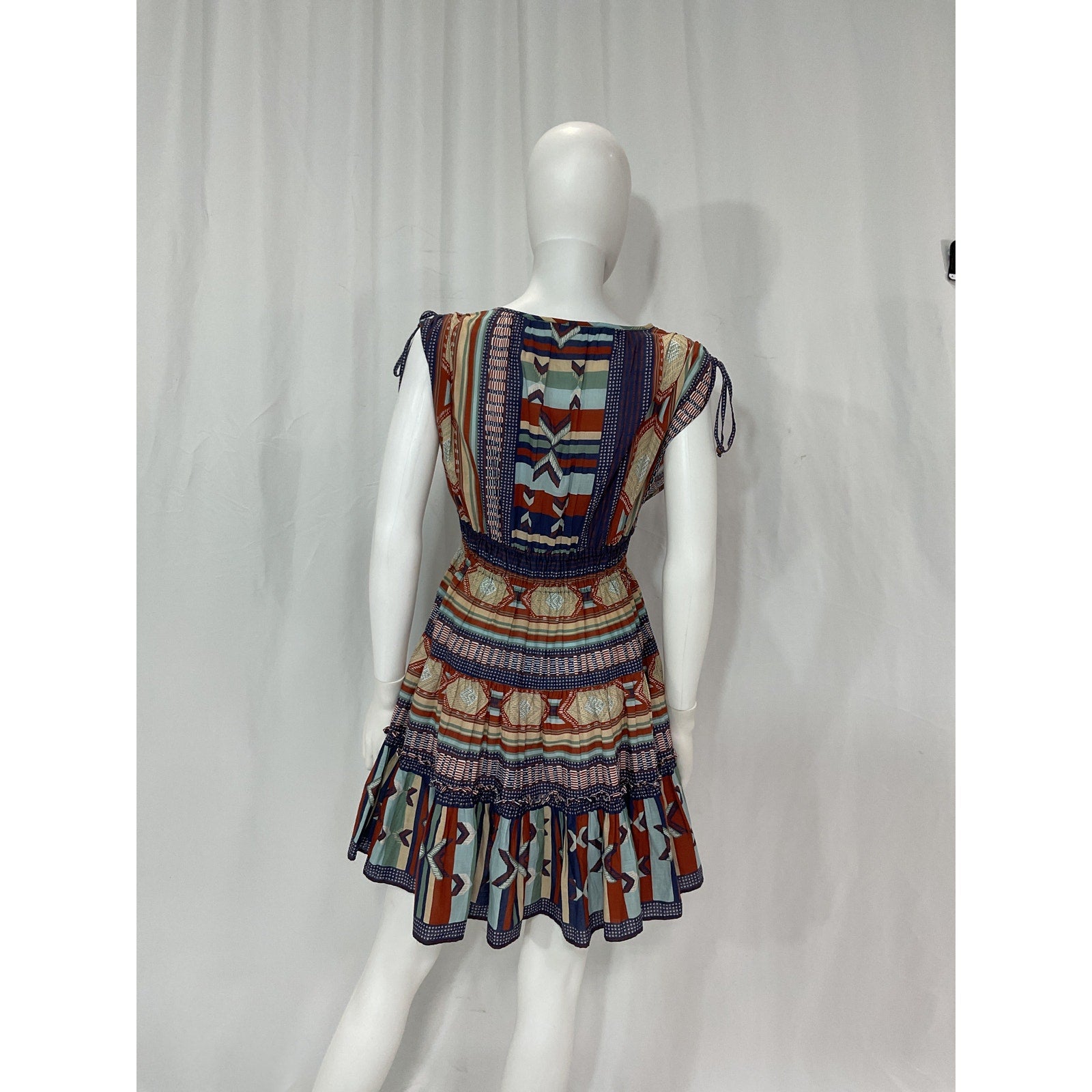 Veronica Beard 'Mayim' Blue Chevron Mini V Neck Dress Size XS