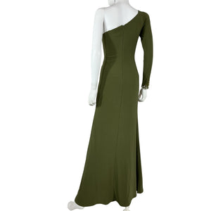 Mac Duggal Elegant Olive One-Shoulder Ruched Gown Size 0