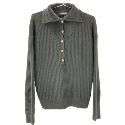 Naadam Ribbed Black Cashmino Half Button Size S Sweater