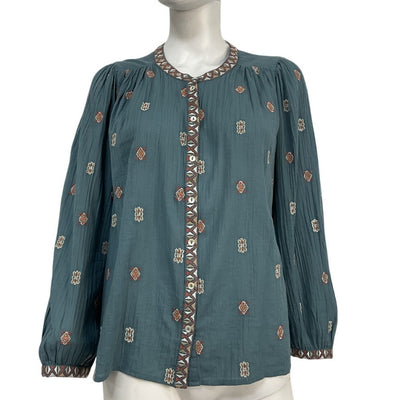 Ba&sh Embroidered Teal Daphne Blouse Size S