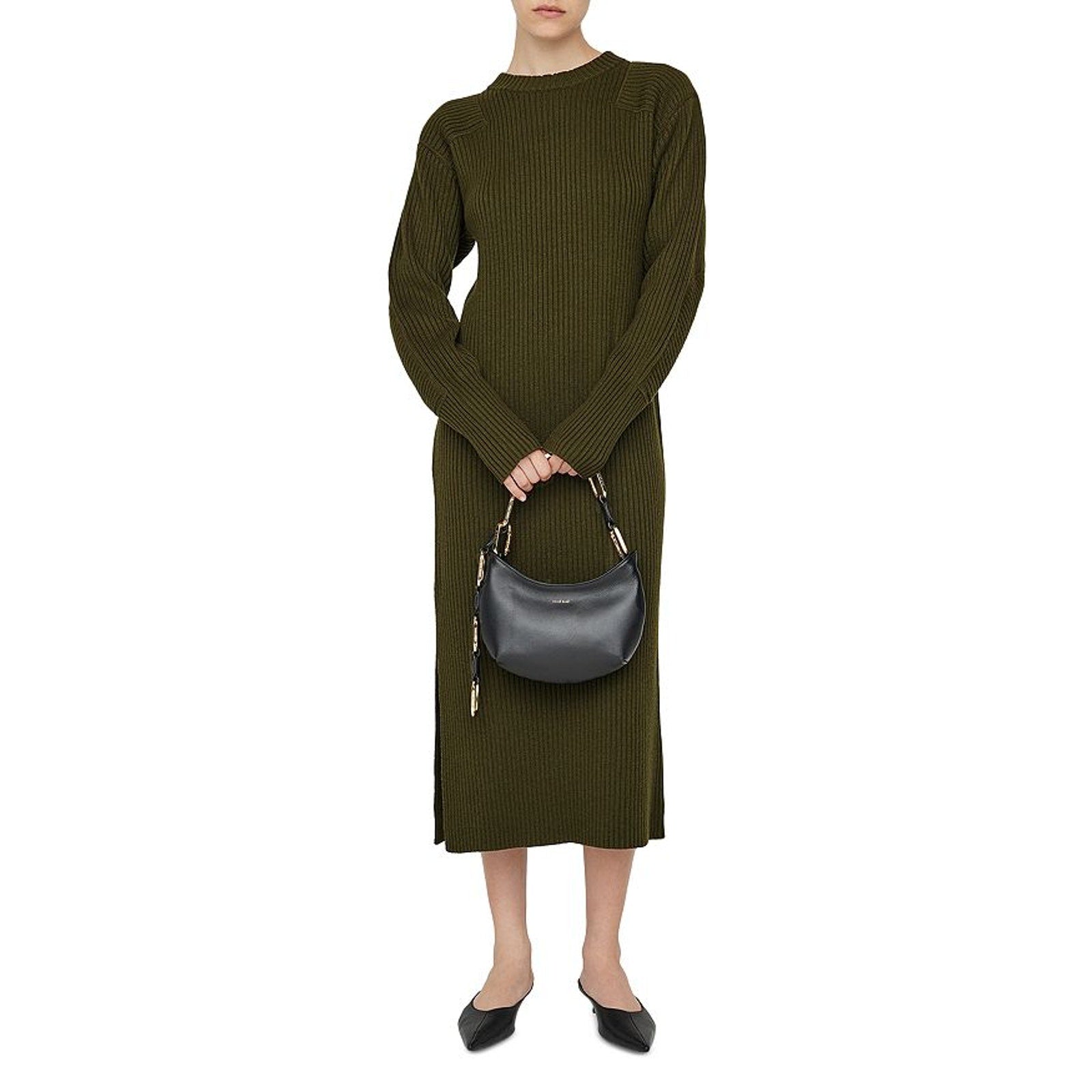 Anine Bing 'Aurora' Green Rib Knit Long Sleeve Midi Dress Size S