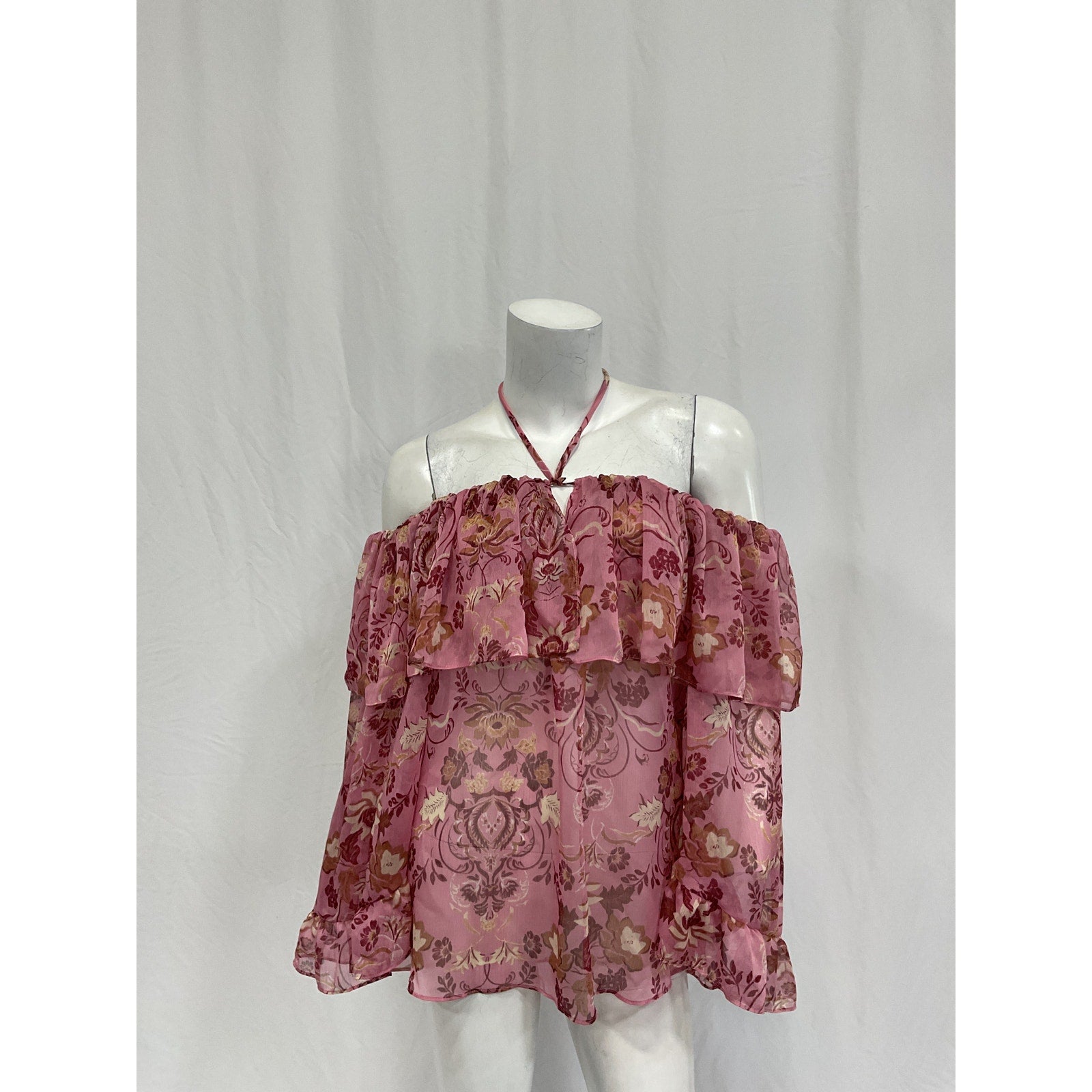 Misa Los Angeles 'Soraya' Pink Polyester Semisheer Off The Shoulder Blouse Size S