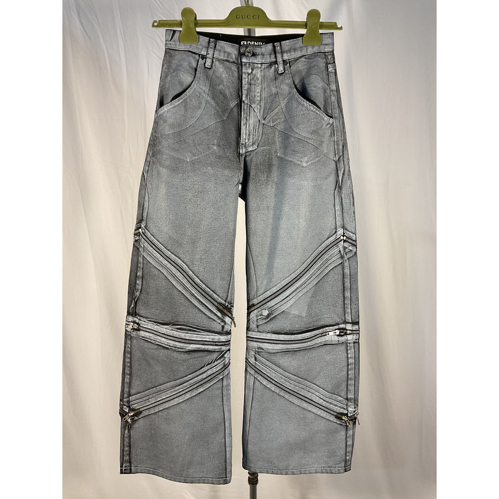 Eb Denim Zipped Gray Frederic Wide Leg Denim Jean Size 24