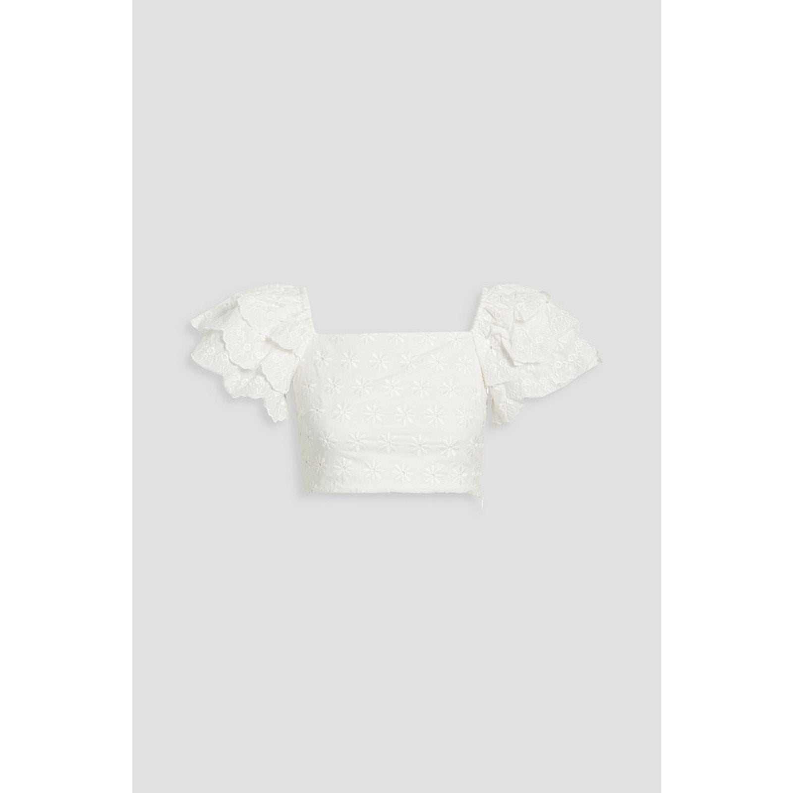Caroline Constas Cropped White Ruffled Broderie 'Anglaise' Cotton Top Size M - NWT
