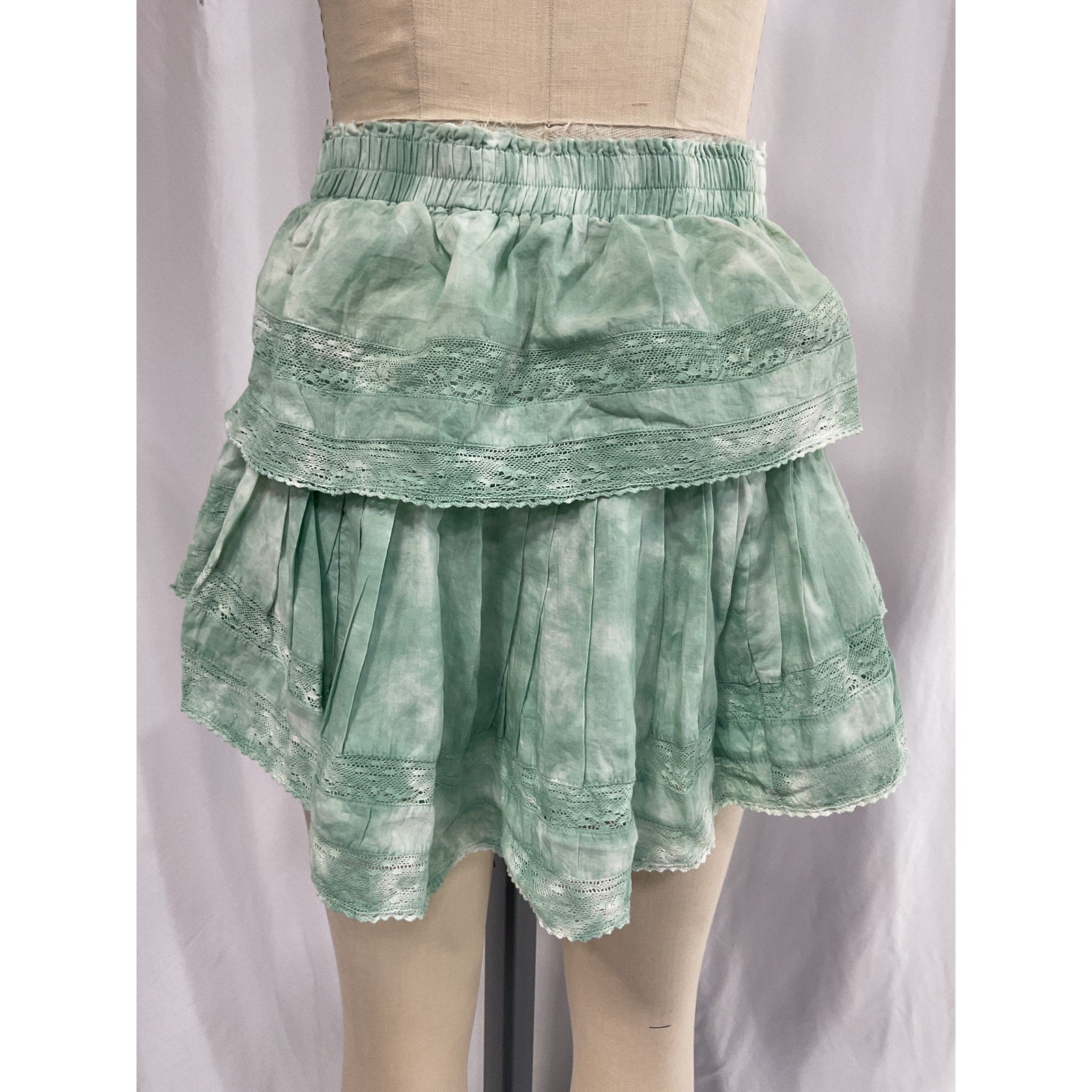 Loveshackfancy 'Ruffle' Green Mini Skirt Size S