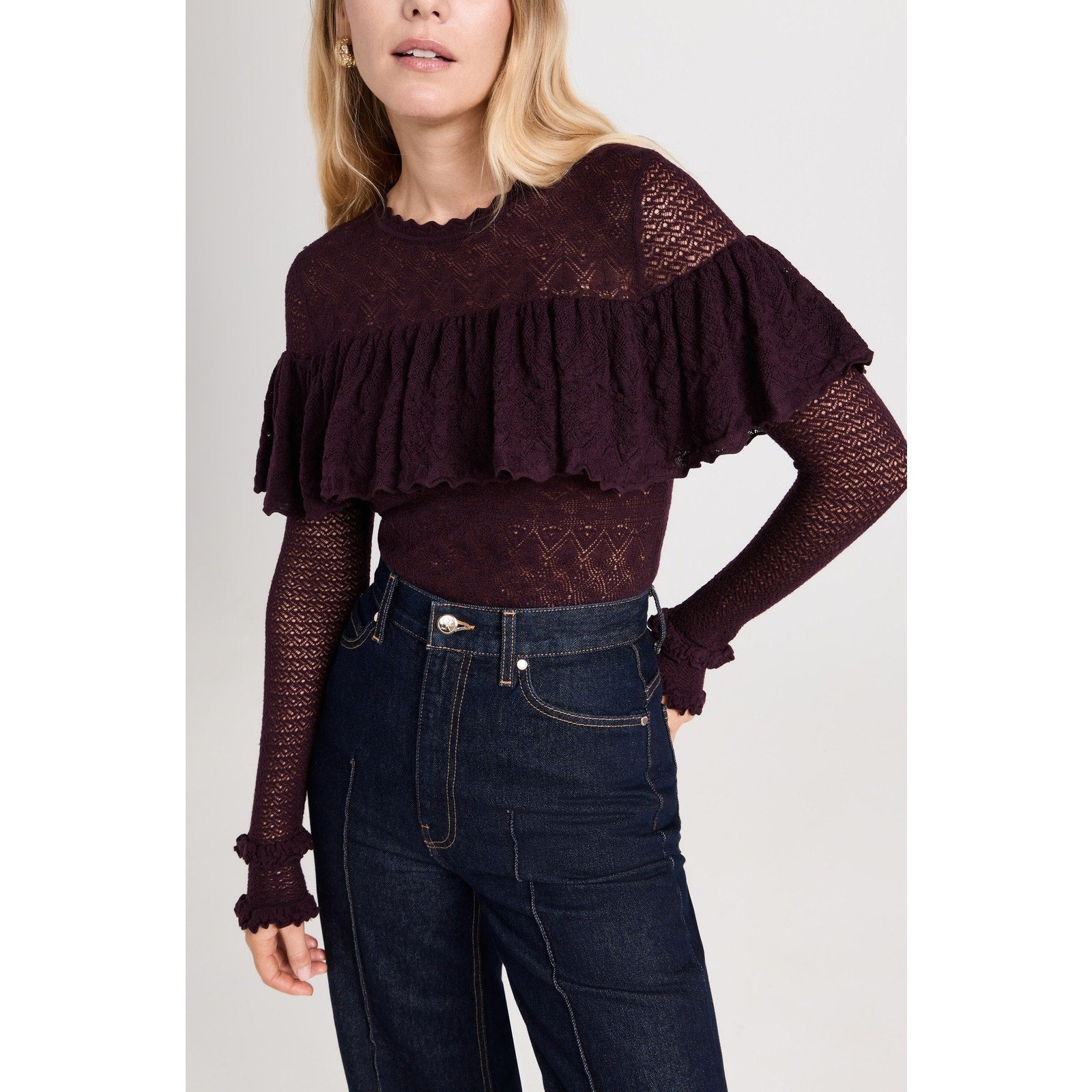 Ulla Johnson 'Augustina' Black Long Sleeve Ruffle Trim Pullover Size S - NWT