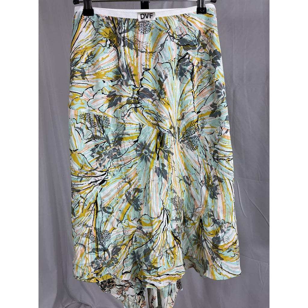 Diane Von Furstenberg 'Florence' Green Reversible Asymmetric Floral-Print Crepe Skirt Size XS