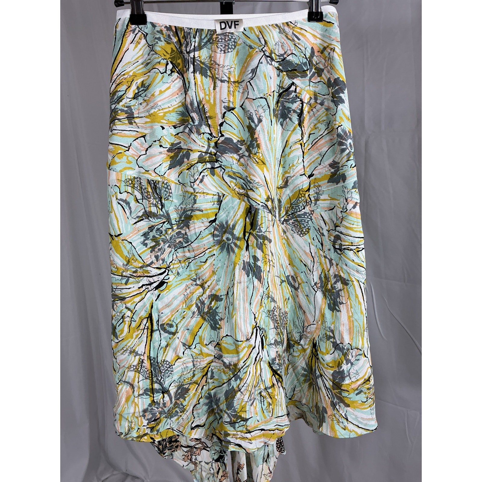 Diane Von Furstenberg 'Florence' Green Reversible Asymmetric Floral-Print Crepe Skirt Size XS
