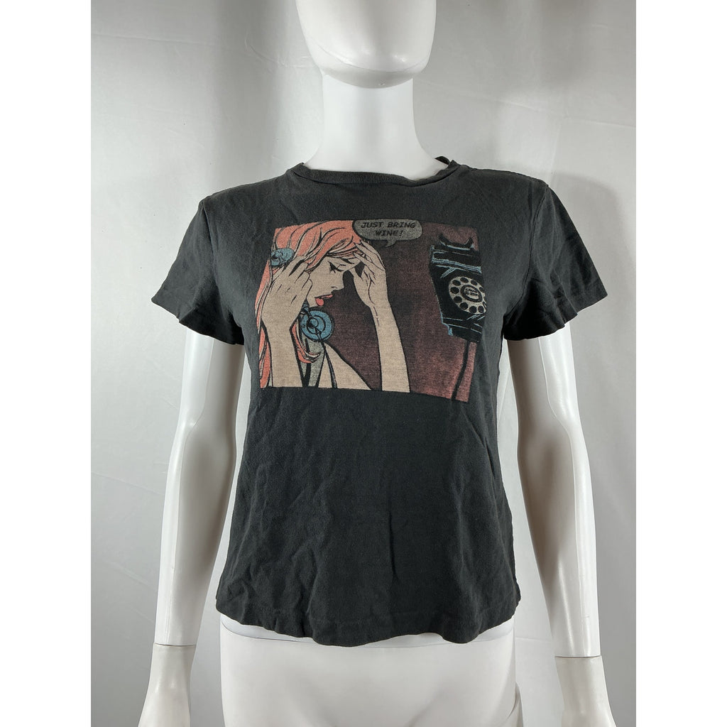 Re/Done Classic Tee Just Black Cotton Send Wine Top Size S