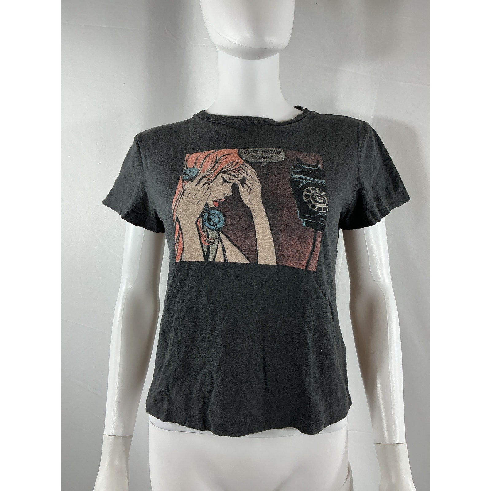 Re/Done Classic Tee Just Black Cotton Send Wine Top Size S