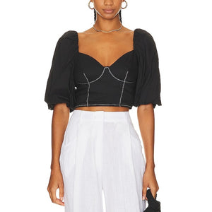Simkhai Puff Sleeve Black Brene Bustier Top Size S