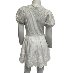 Loveshackfancy Embroidered Antique White Valente Dress Size 4