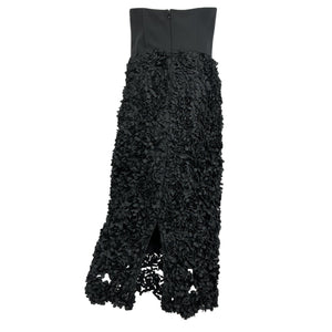 Marchesa Notte Strapless Black Floral Appliqued Crepe Midi Dress Size 6