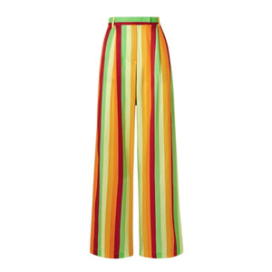 Christopher John Rogers Vibrant Saffron Striped Twill Wide-Leg Pants Size US 2
