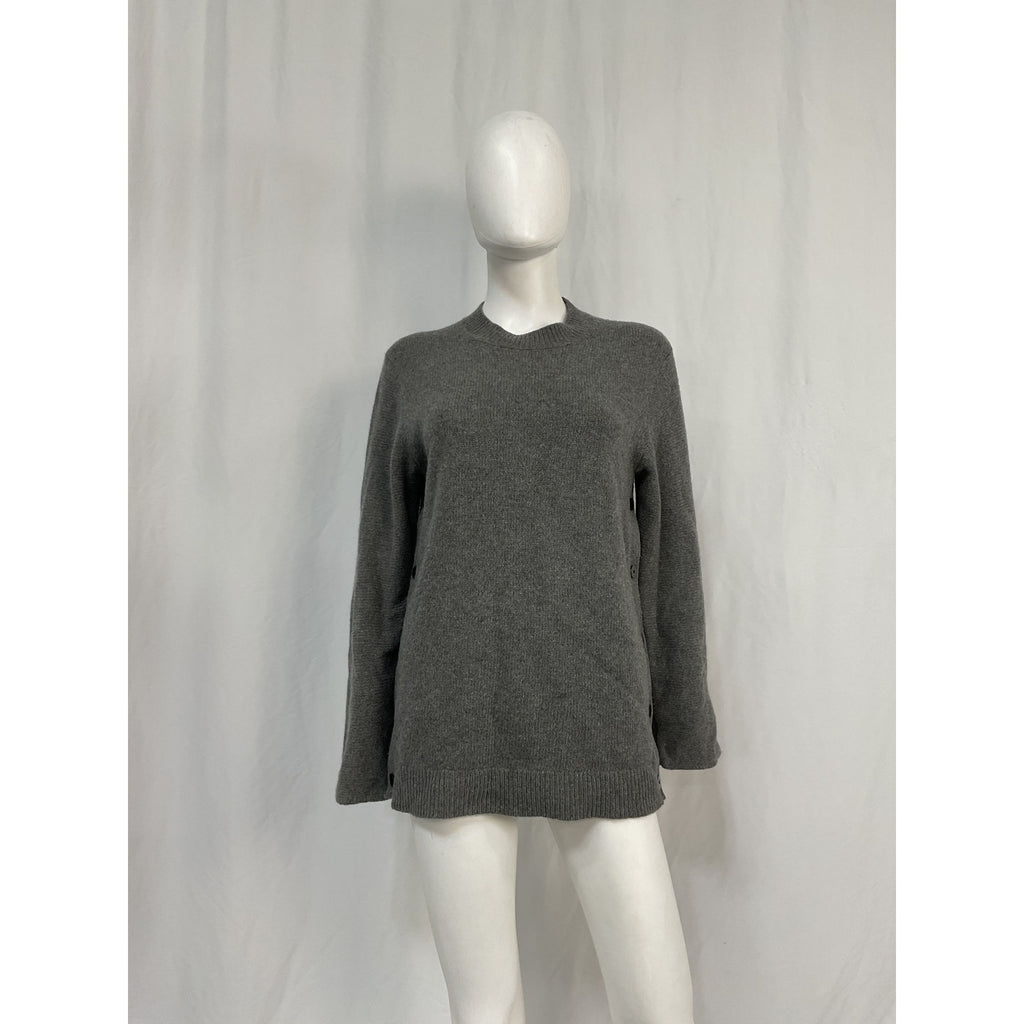 Theory Button Detail Tunic Grey Wool Sweater Size S