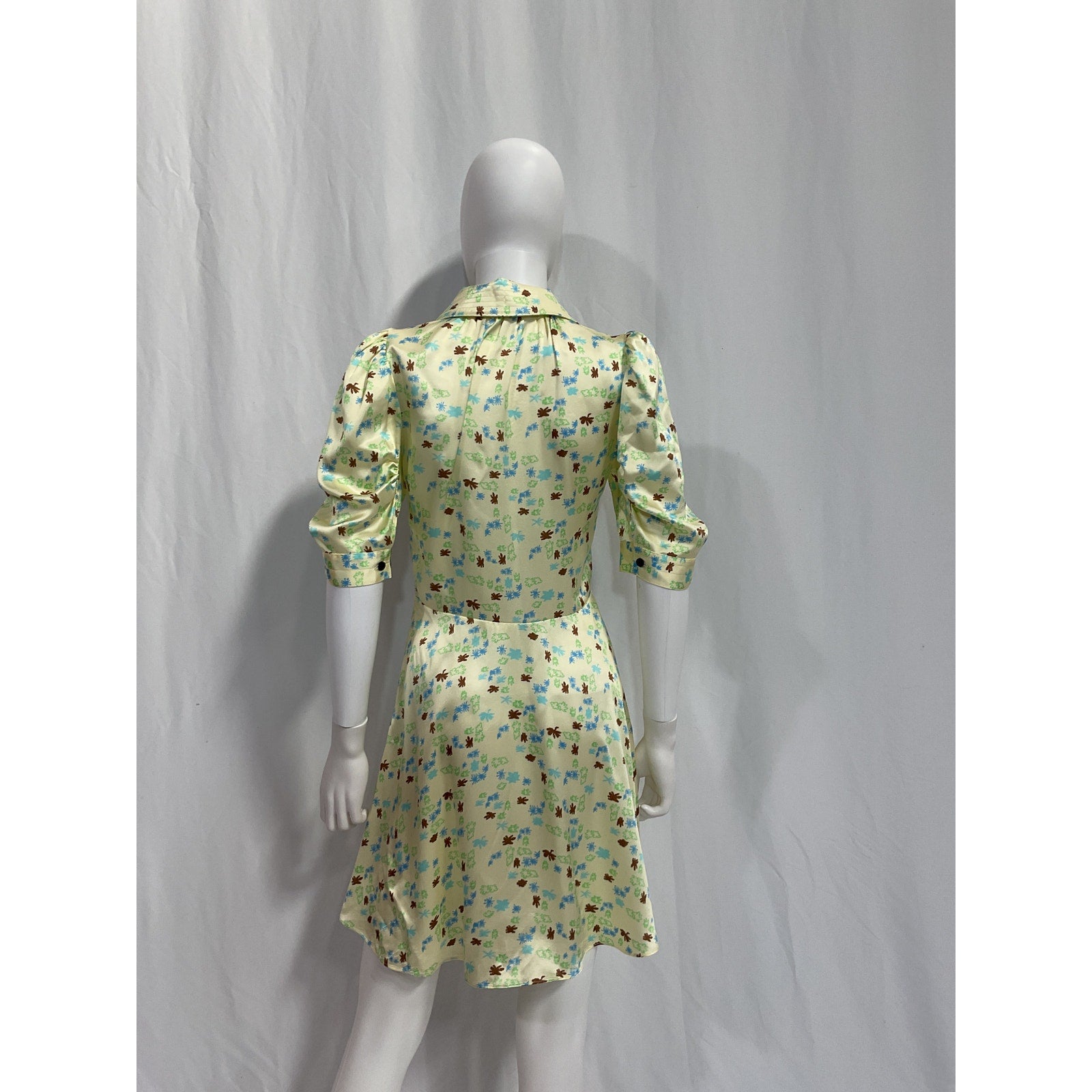 Lee Mathews 'Bella' Green Floral V Neck Bowtie Detail Mini Dress Size 0