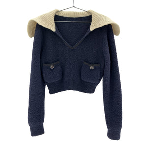 Self Portrait Soft Blue Contrast Collar Size S Wool Blend Sweater