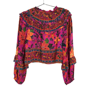 Farm Rio Bohemian Multicolor Ruffle Yoke Blouse Size XS