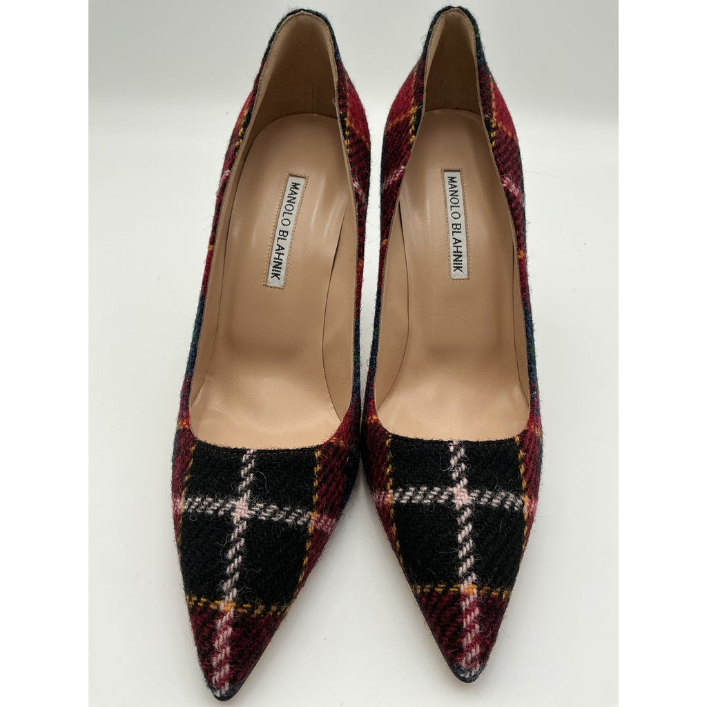 Manolo Blahnik Bb 105 Red Wool Check Wool Pumps Size 9.5