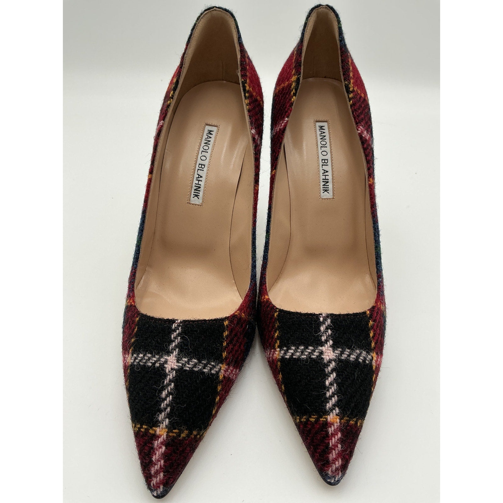 Manolo Blahnik Bb 105 Red Wool Check Wool Pumps Size 9.5